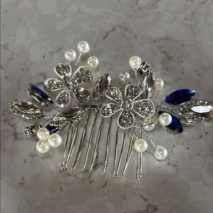 Elegant Silver and Blue Hair Comb